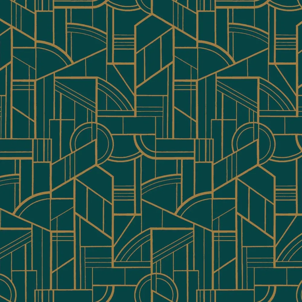 Tapeta metaliczna z geometrycznym wzorem CINÉTIQUE - VERT CANARD/DORÉ zielony ze złotym