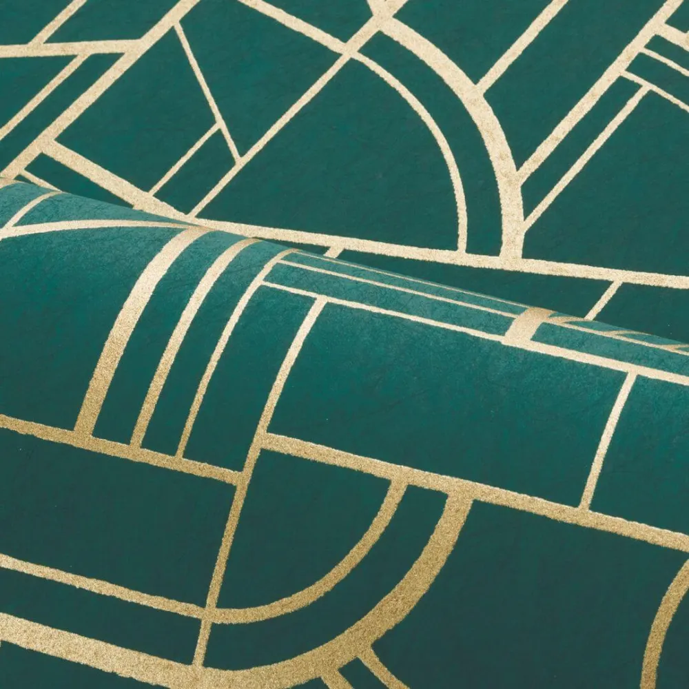 Tapeta metaliczna z geometrycznym wzorem CINÉTIQUE - VERT CANARD/DORÉ zielony ze złotym