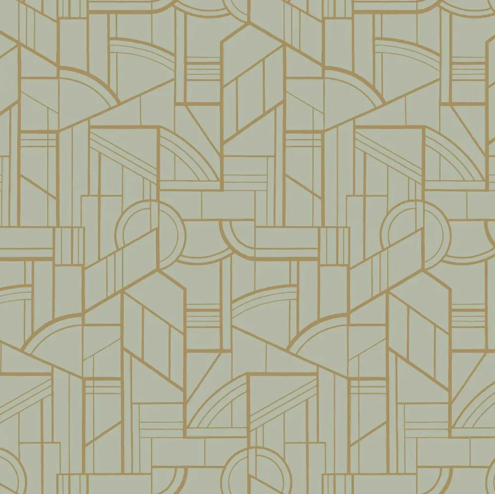 Tapeta metaliczna z geometrycznym wzorem CINÉTIQUE - VERT D'EAU/DORÉ morski zielony ze złotym