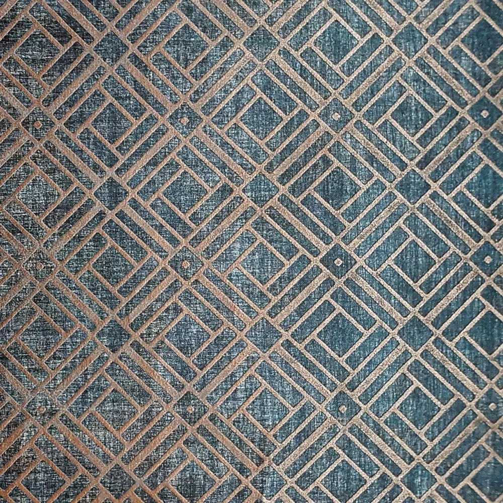 Tapeta metaliczna z geometrycznym wzorem KHEOPS - BLEU NUIT niebieski z brązowym
