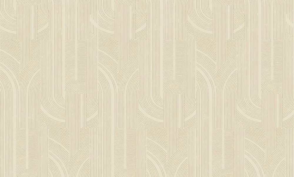 Tapeta metaliczna z geometrycznym wzorem w linie PORTE DORÉE - SABLE/DORÉ beżowy ze złotym
