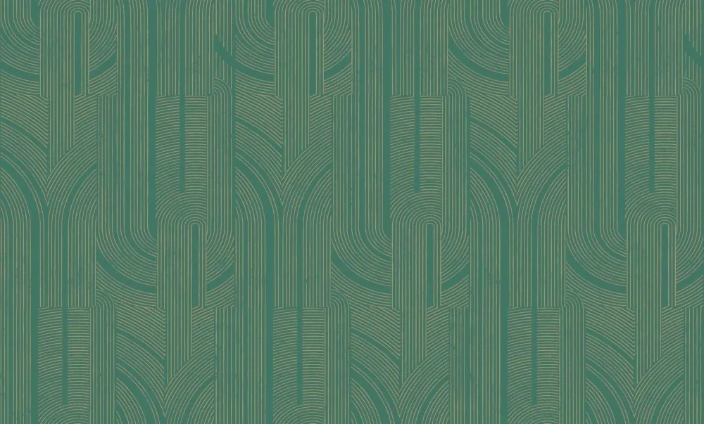 Tapeta metaliczna z geometrycznym wzorem w linie PORTE DORÉE - ÉMERAUDE/DORÉ szmaragdowy ze złotym