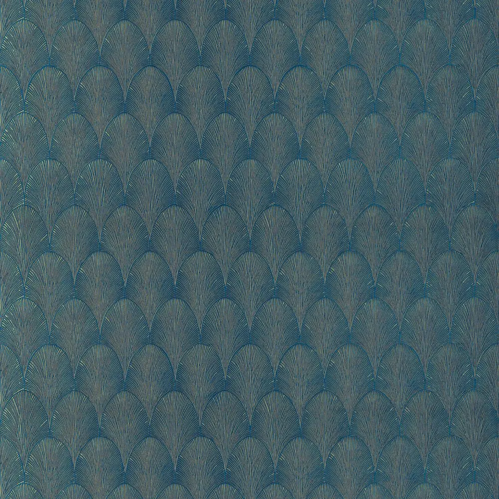 Tapeta metaliczna z geometrycznym wzorem TOURMALINE - BLEU ROI/DORE niebieski ze złotym