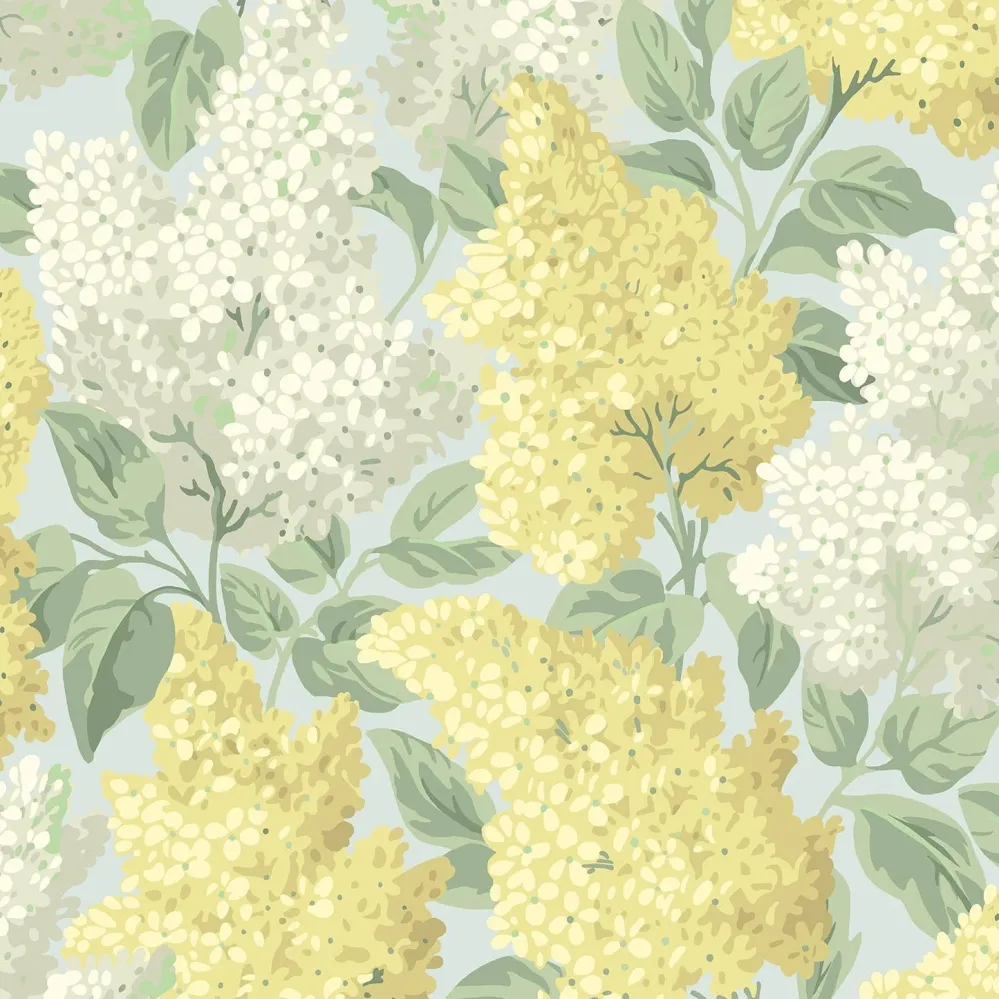 Tapeta z motywem roślinnym kwiatów bzu BOTANICAL BOTANICA - LILAC żółty z białym