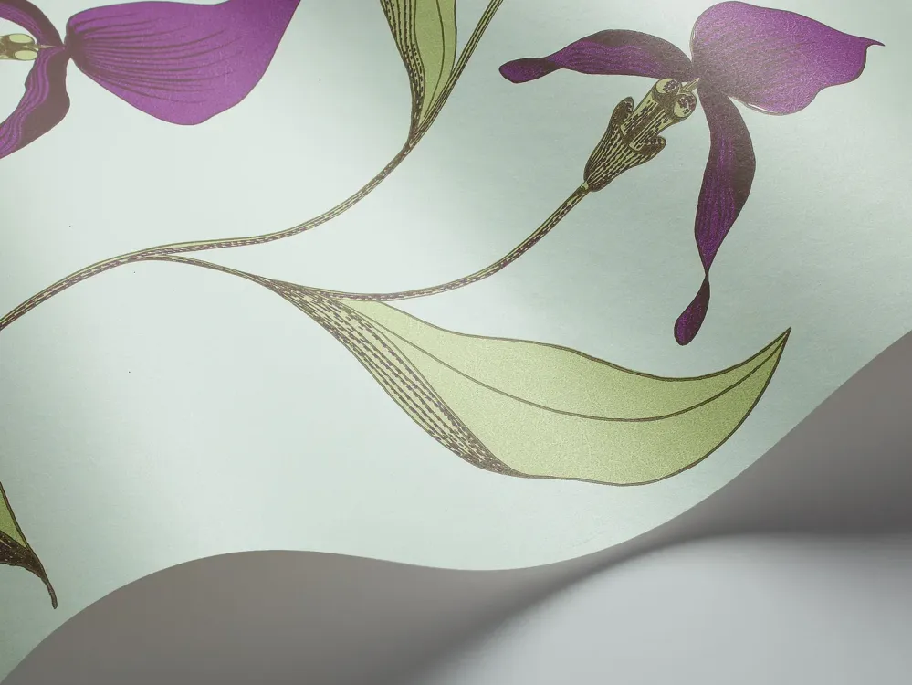 Tapeta z motywem roślinnym kwiatów orchidei CONTEMPORARY COLLECTION - ORCHID fioletowy z zielonym