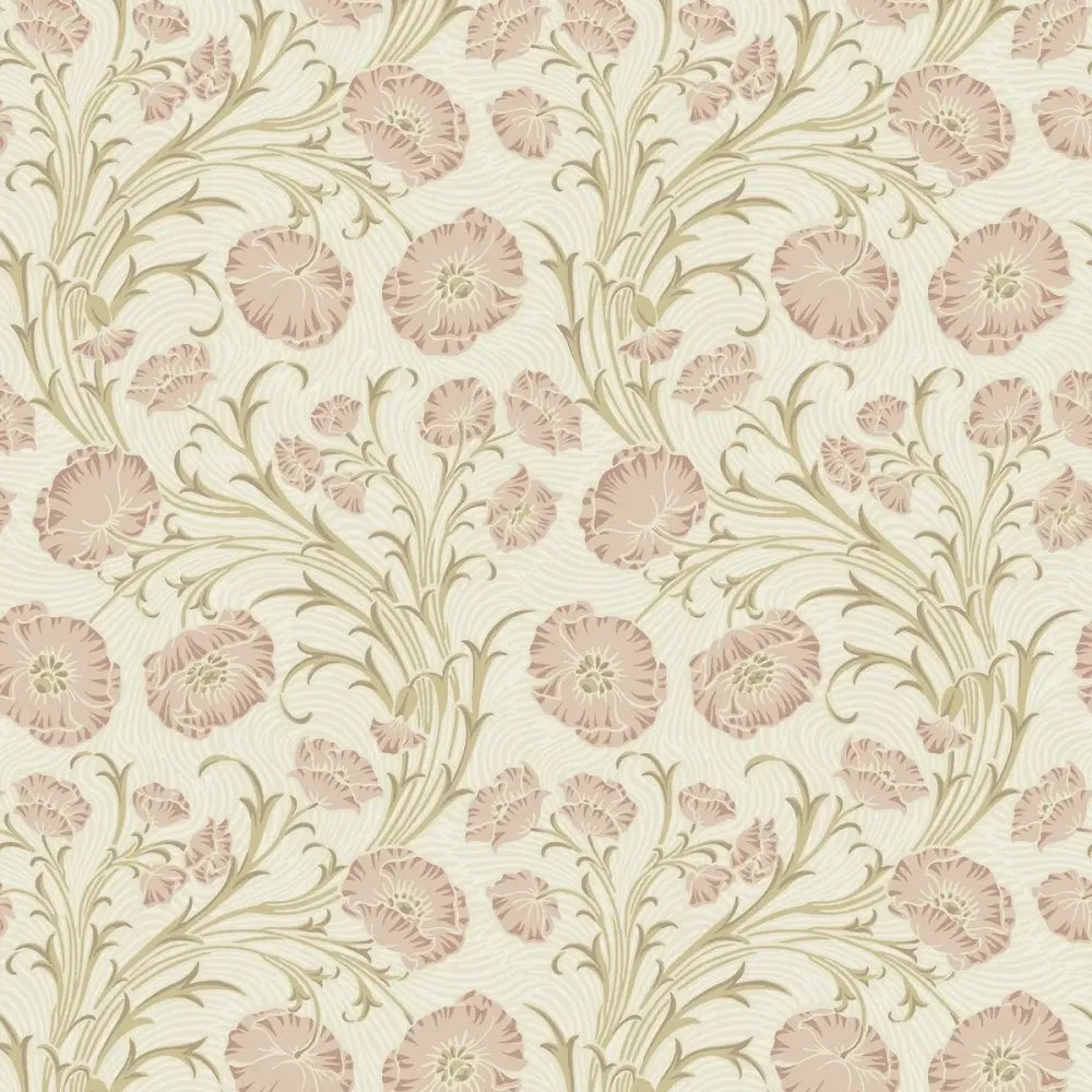 Tapeta z motywem roślinnym kwiatów POPPY FLOW ciepły beżowy z różowym