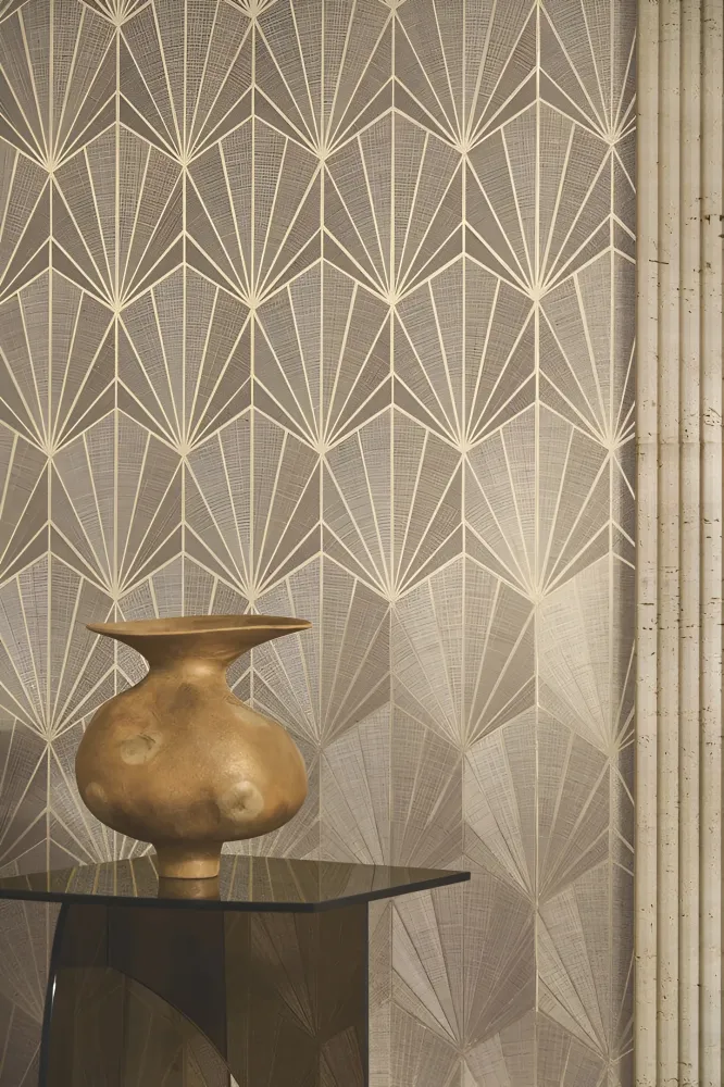 Tapeta naturalna metaliczna strukturalna art deco MAJESTÉ - BEIGE SABLE OR beżowy