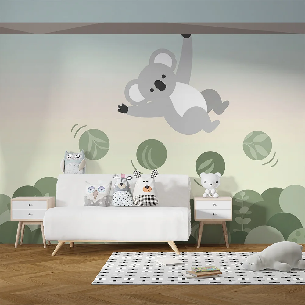 Tapeta do pokoju dziecięcego | Figlarny koala wśród liści