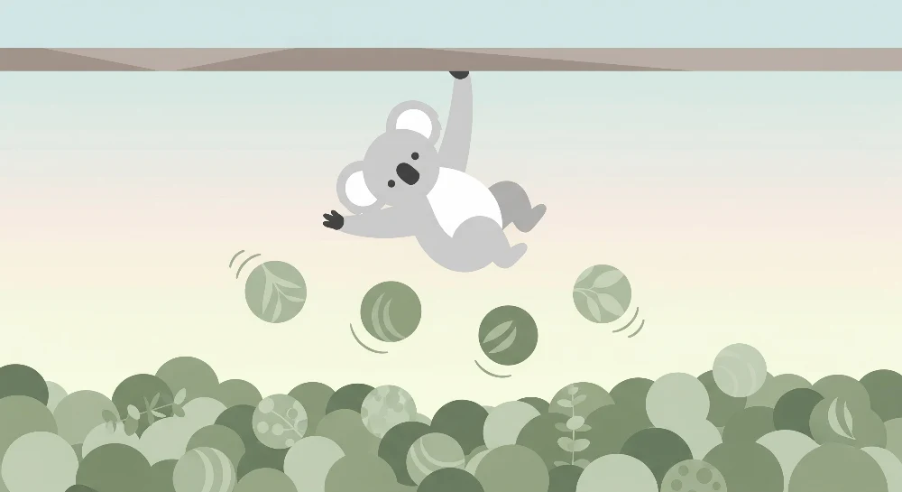 Tapeta do pokoju dziecięcego | Figlarny koala wśród liści