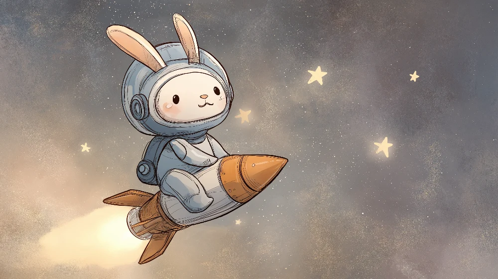 Tapeta do pokoju dziecięcego | Królik astronauta w podróży kosmicznej