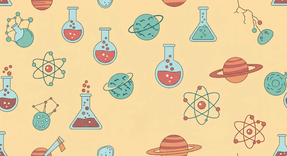 Tapeta do pokoju dziecięcego | Naukowy świat z kolorowymi atomami i planetami