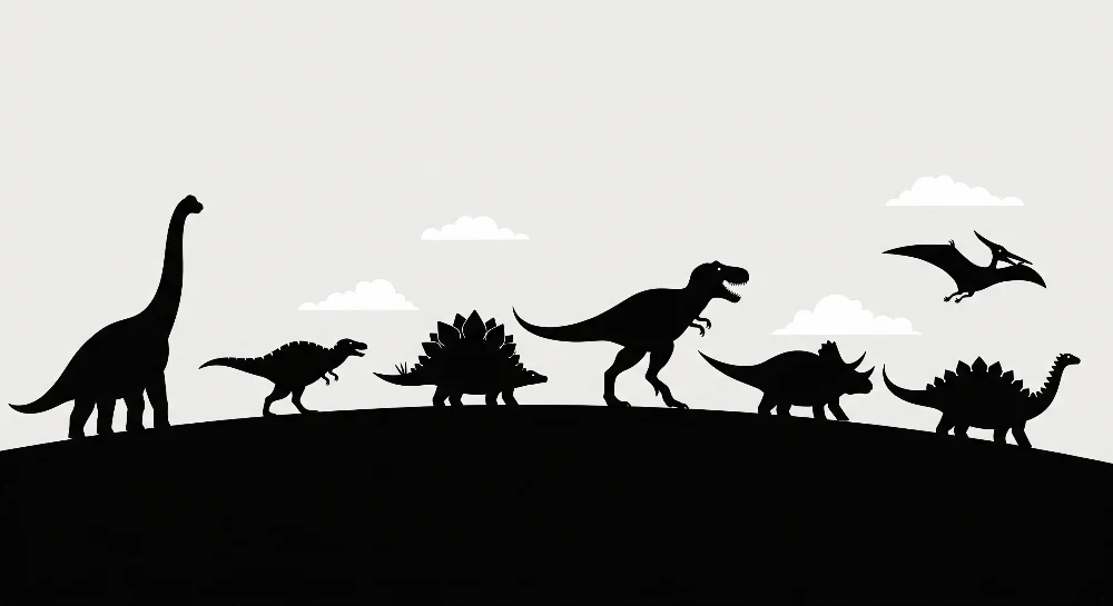 Tapeta do pokoju dziecięcego | Sylwetki dinozaurów na chmurach