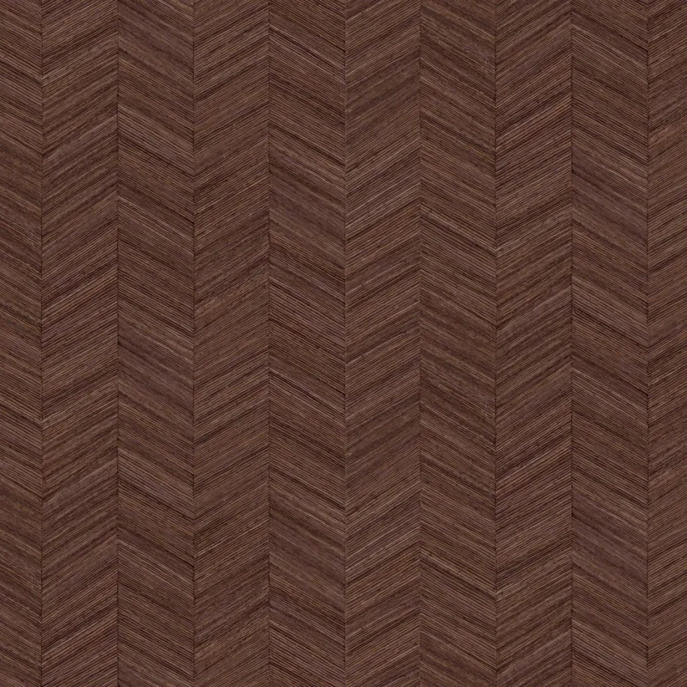 Tapeta strukturalna geometryczna imitująca drewno ze wzorem jodełki OCOTEA - CÈDRE ROUGE brunatny