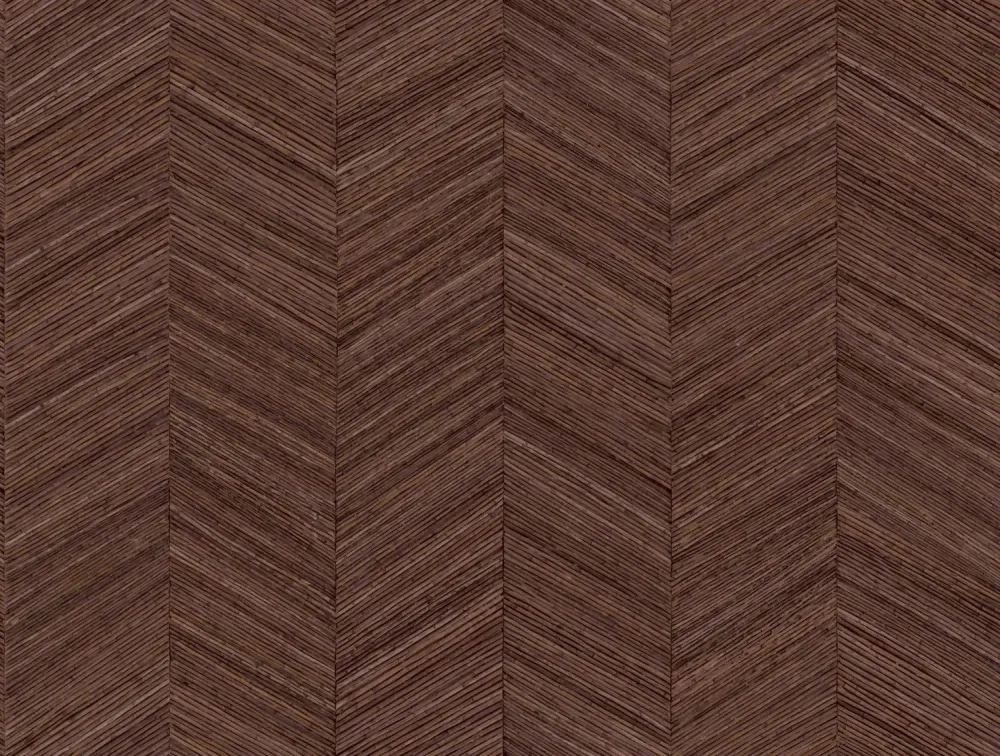 Tapeta strukturalna geometryczna imitująca drewno ze wzorem jodełki OCOTEA - CÈDRE ROUGE brunatny