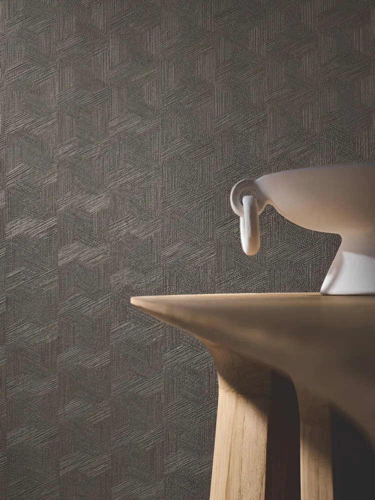 Tapeta strukturalna geometryczna inspirowana liśćmi bananowca LINDU - PAILLE słomiany beż
