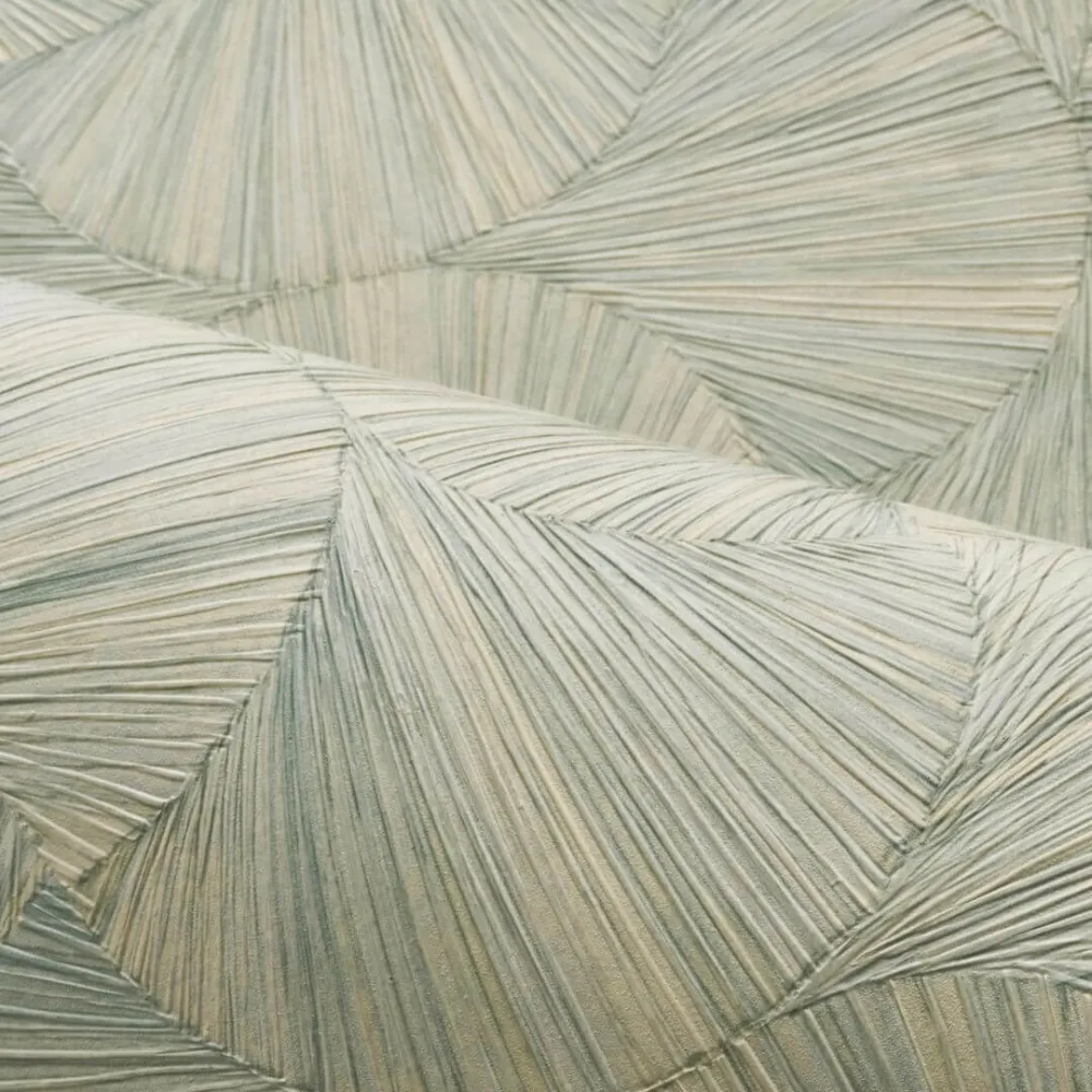 Tapeta strukturalna geometryczna z motywem roślinnym liści LOMBOK - OPALINE jasny zielony