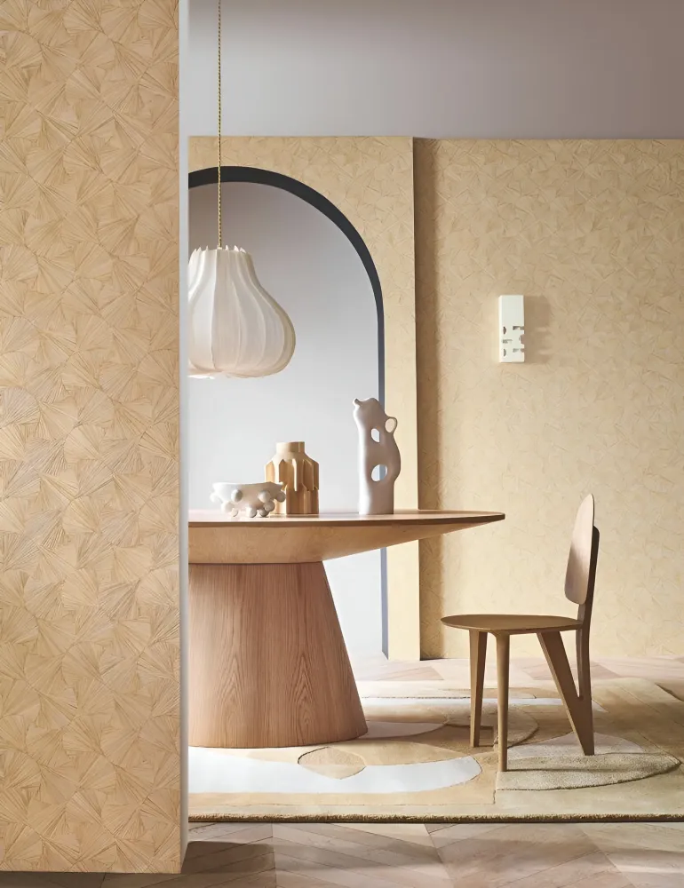 Tapeta strukturalna geometryczna z motywem roślinnym liści LOMBOK - OPALINE jasny zielony