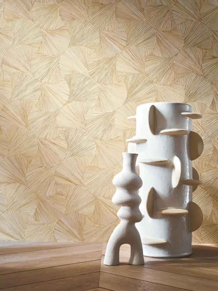 Tapeta strukturalna geometryczna z motywem roślinnym liści LOMBOK - OPALINE jasny zielony