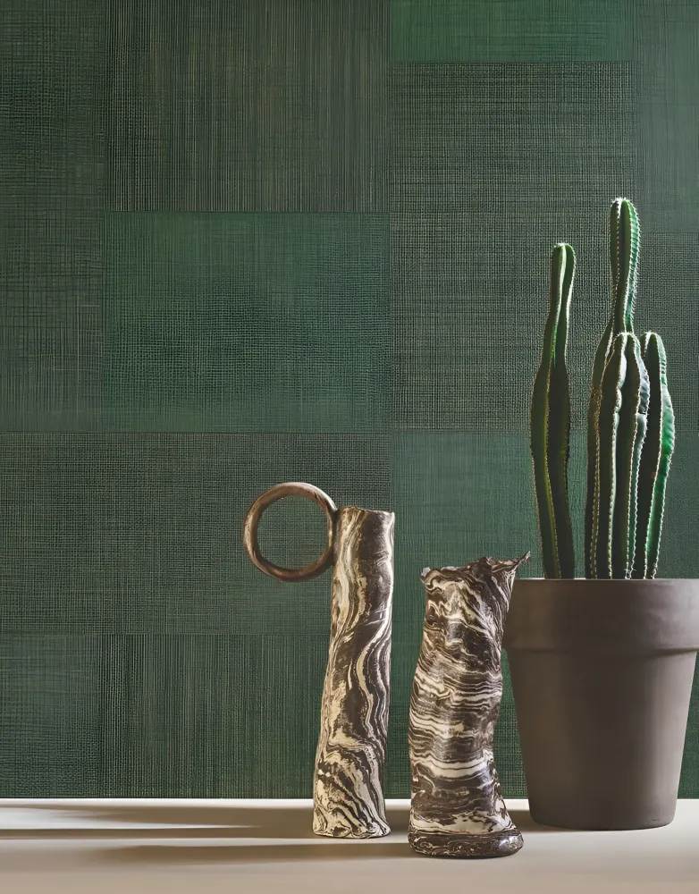 Tapeta strukturalna geometryczna patchwork imitująca tkaninę MESTIZO - CACTUS kaktusowa zieleń