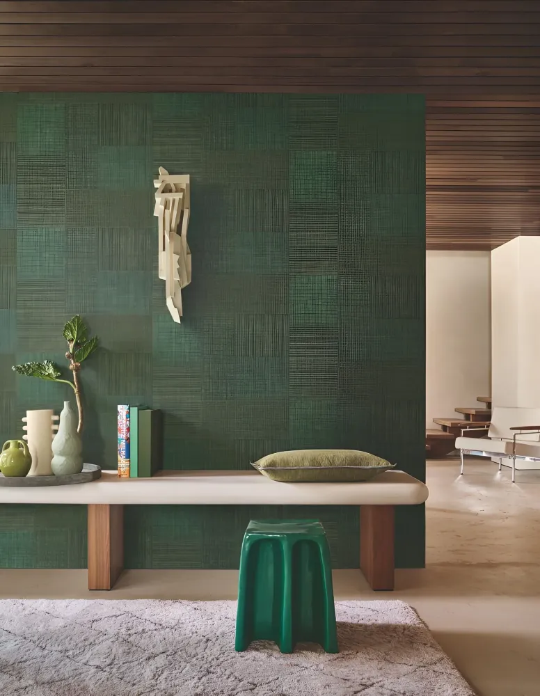 Tapeta strukturalna geometryczna patchwork imitująca tkaninę MESTIZO - CACTUS kaktusowa zieleń