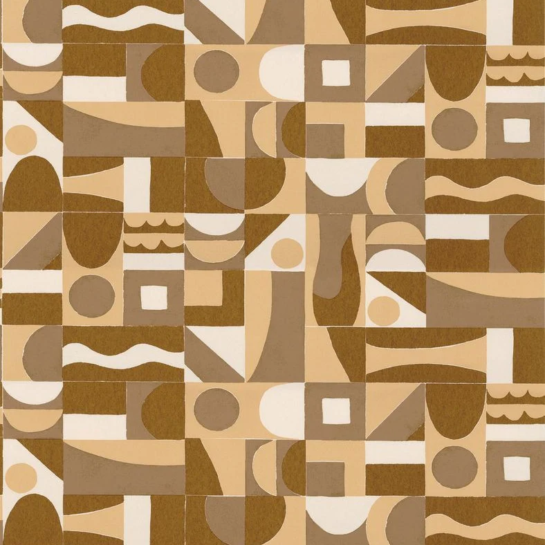 Tapeta strukturalna z geometrycznym wzorem GOURNA - OCRE/DORE brązowy ze złotym