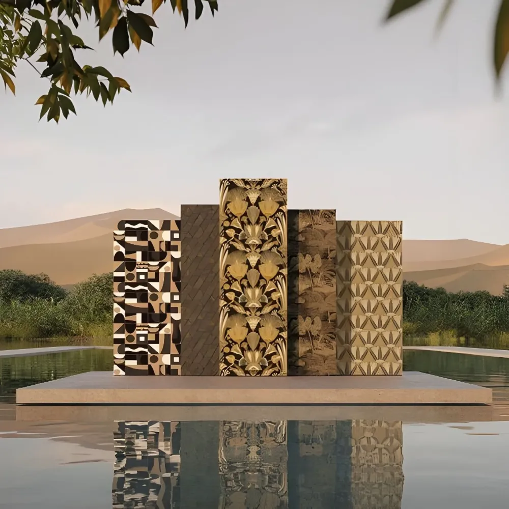 Tapeta strukturalna z geometrycznym wzorem GOURNA - TRAVERTIN/NACRE zgaszony beżowy