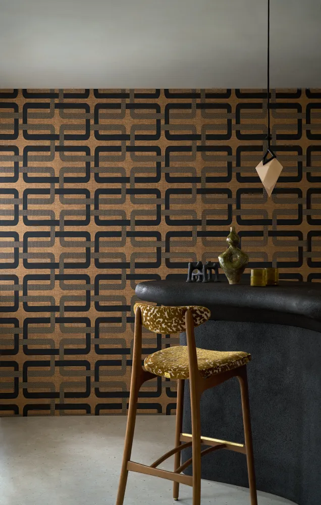 Tapeta strukturalna z geometrycznym wzorem MATJARA - NOIR/DORÉ brązowy