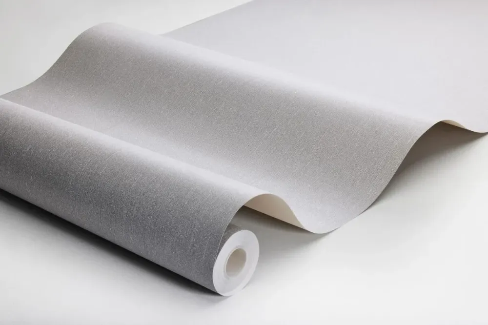 Tapeta strukturalna imitująca len LINEN - ASH GREY zgaszony szary