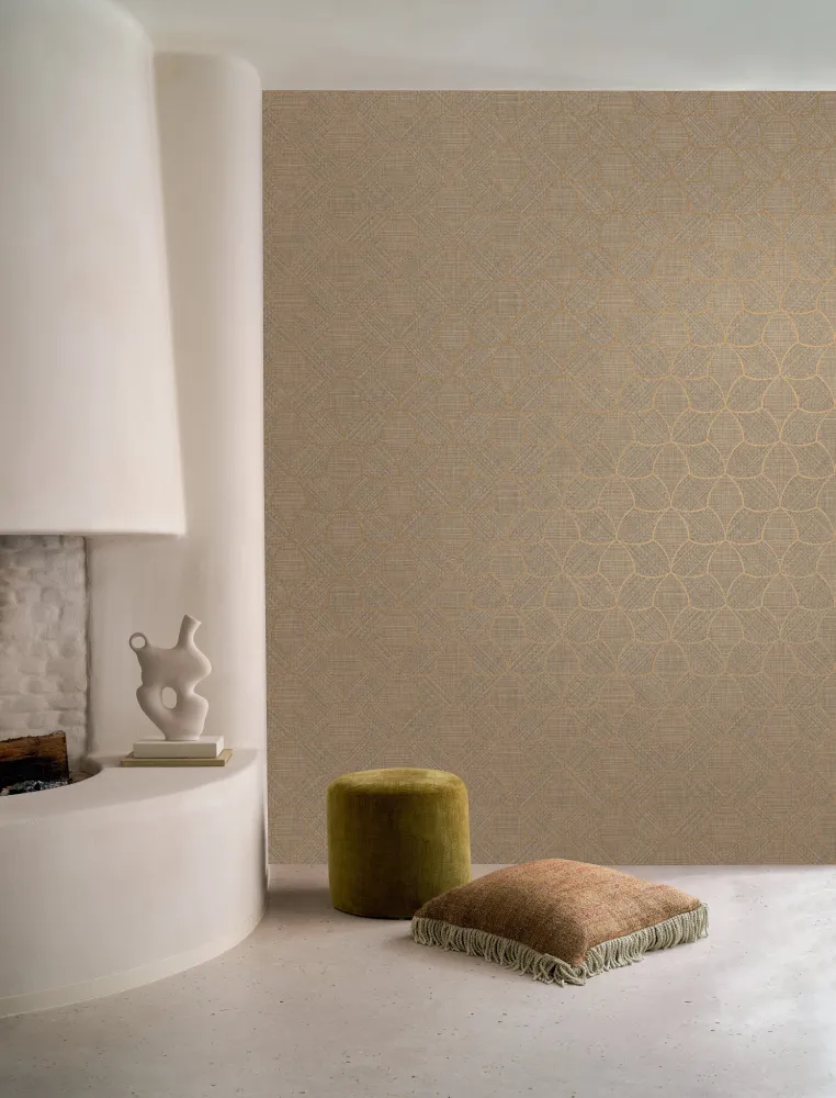 Tapeta strukturalna imitująca plecionkę z metalicznym efektem TRESSANA - CÉLADON/DORÉ zielony