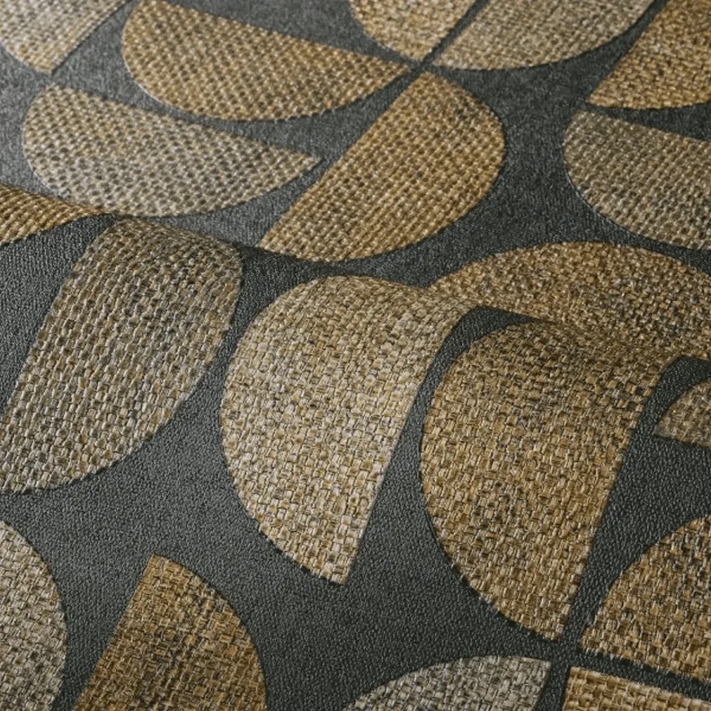 Tapeta strukturalna imitująca rafię z geometrycznym wzorem DUALIS - ÉBÈNE brązowy