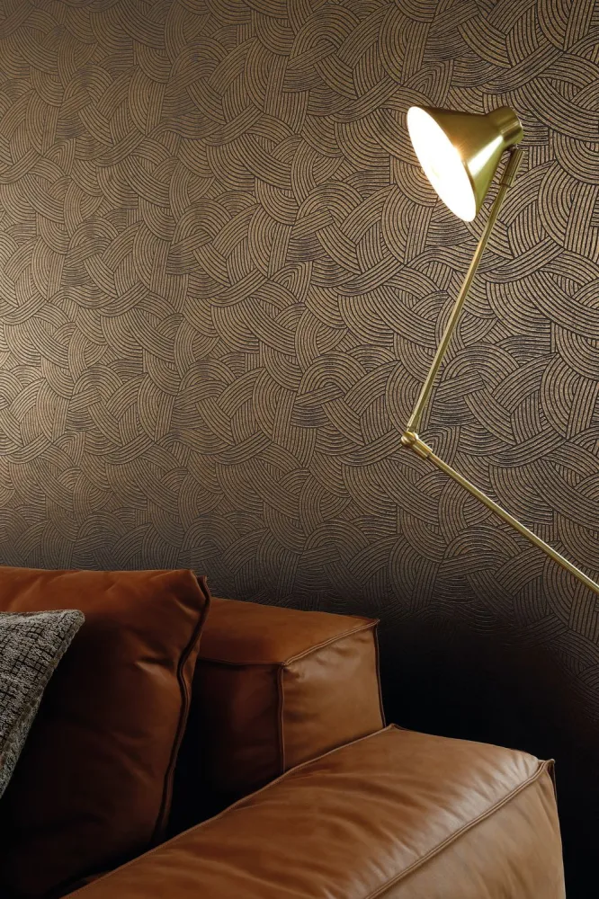 Tapeta strukturalna metaliczna 3D z geometrycznym motywem ASSOUAN - TERRACOTTA terakota