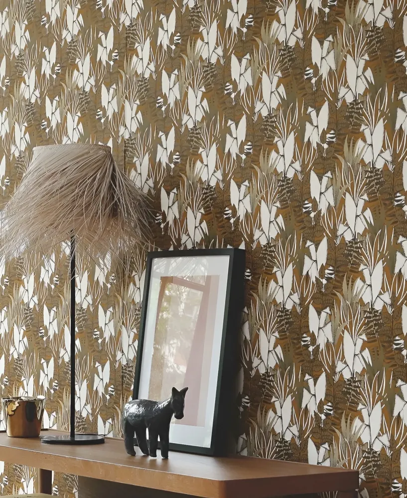 Tapeta strukturalna z motywem roślinnym dżungli TIGRIS - KAKI khaki