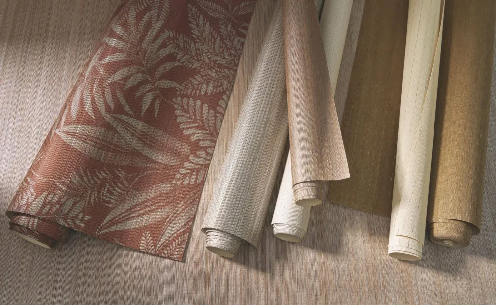 Tapeta strukturalna naturalna imitująca liście agawy STRIATA - KAKI/OR khaki z brązowym
