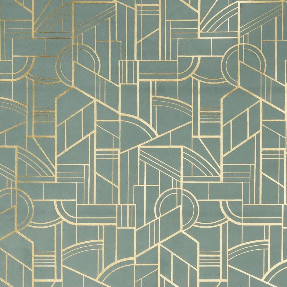 Tapeta tekstylna metaliczna z motywem geometrycznym art deco REIMS - CÉLADON seledynowy ze złotym