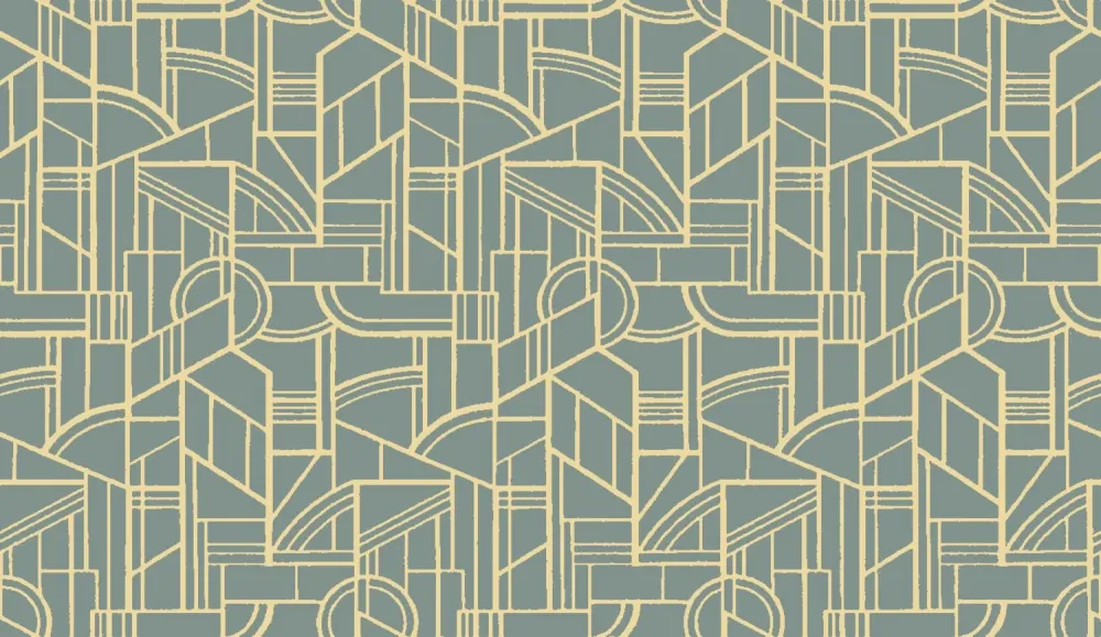 Tapeta tekstylna metaliczna z motywem geometrycznym art deco REIMS - CÉLADON seledynowy ze złotym