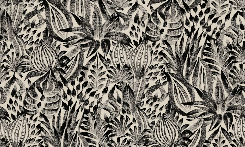 Tapeta tekstylna z roślinnym wzorem kwiatów i liści FOLIAGE - NOIR czarny
