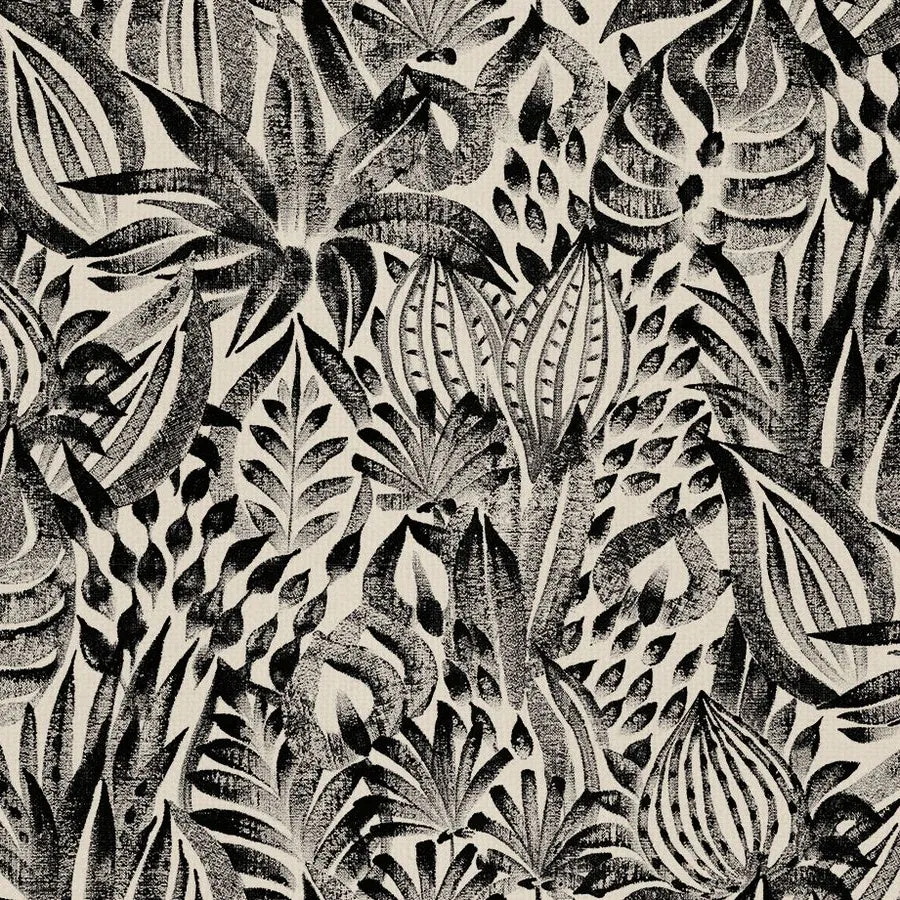 Tapeta tekstylna z roślinnym wzorem kwiatów i liści FOLIAGE - NOIR czarny