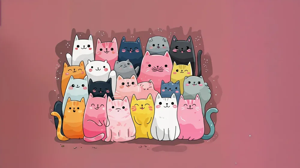 Tapeta z uroczymi kotami | Kolorowa ilustracja radosnych kotów