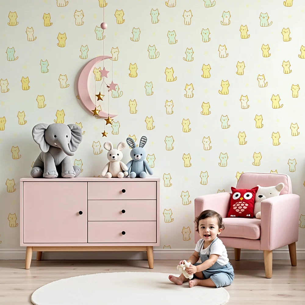 Tapeta z uroczymi motywami kawaii kotów | Urocze pastelowe wzory