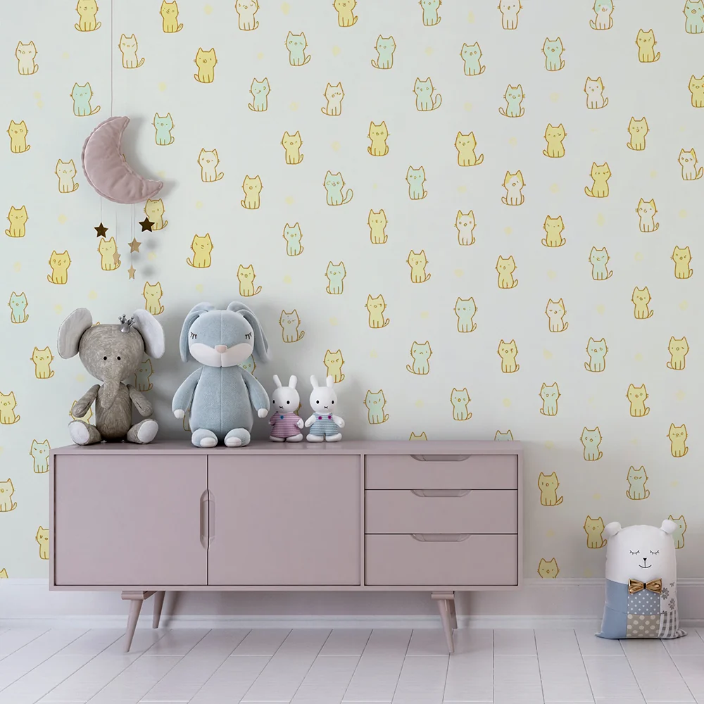 Tapeta z uroczymi motywami kawaii kotów | Urocze pastelowe wzory