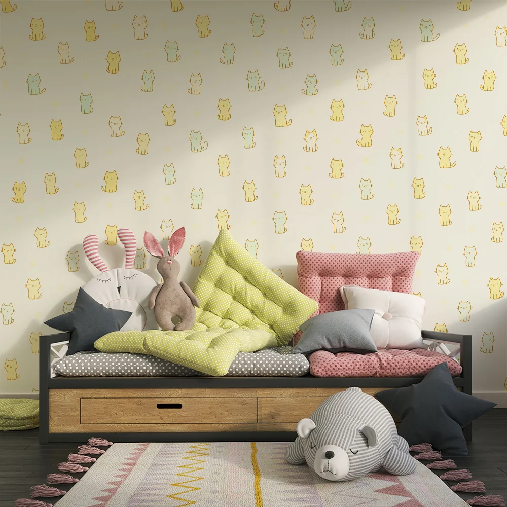 Tapeta z uroczymi motywami kawaii kotów | Urocze pastelowe wzory