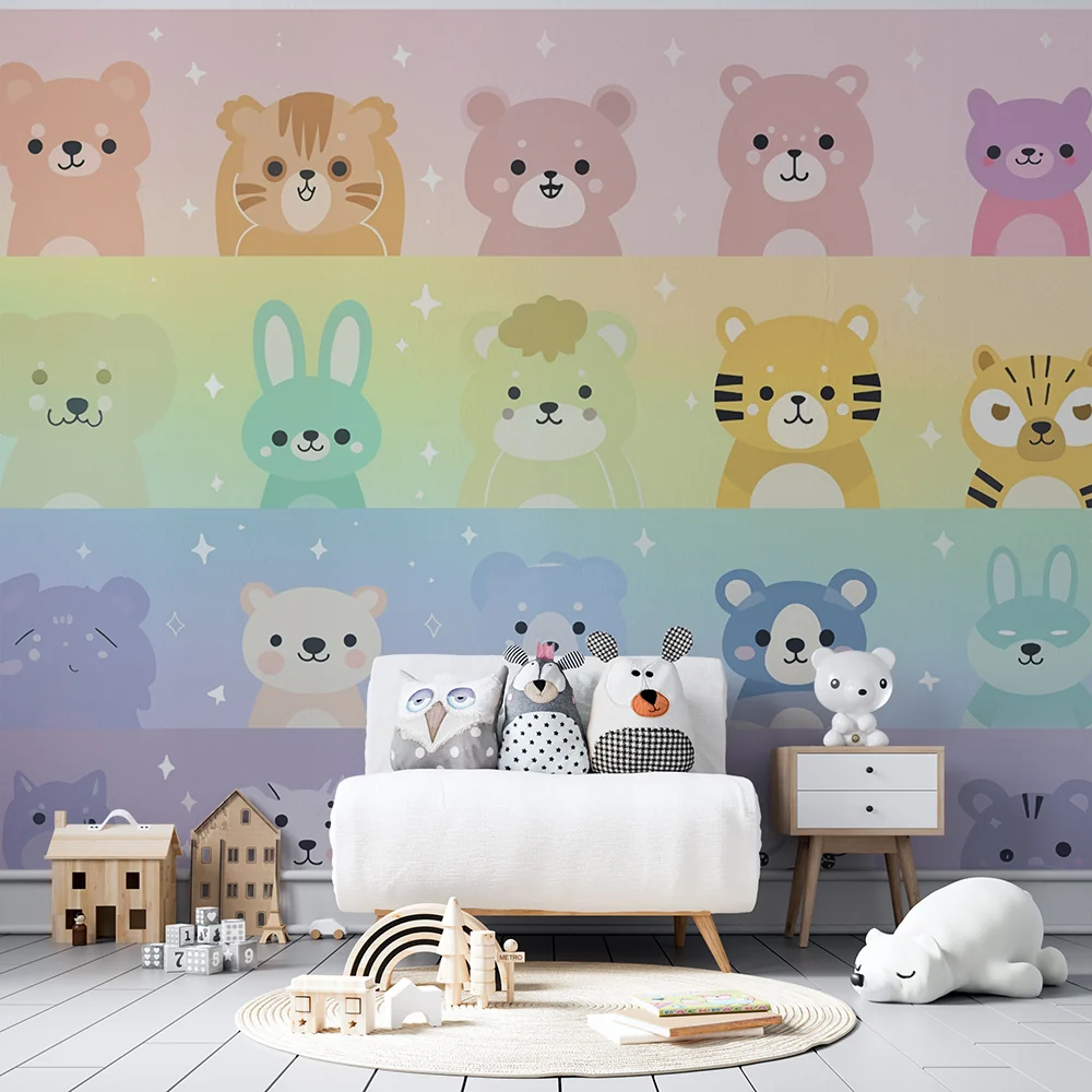 Tapeta z uroczymi zwierzątkami | Pastelowy design tęczy