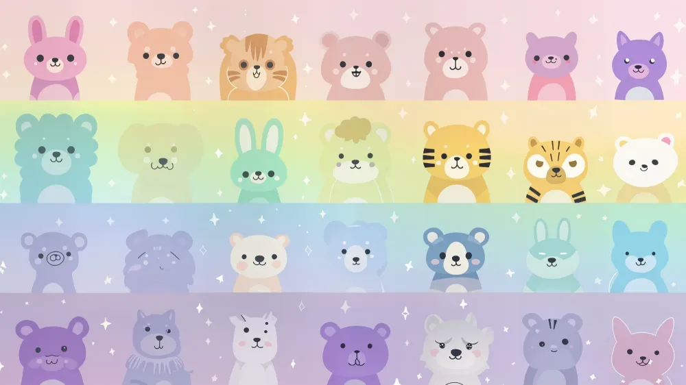 Tapeta z uroczymi zwierzątkami | Pastelowy design tęczy