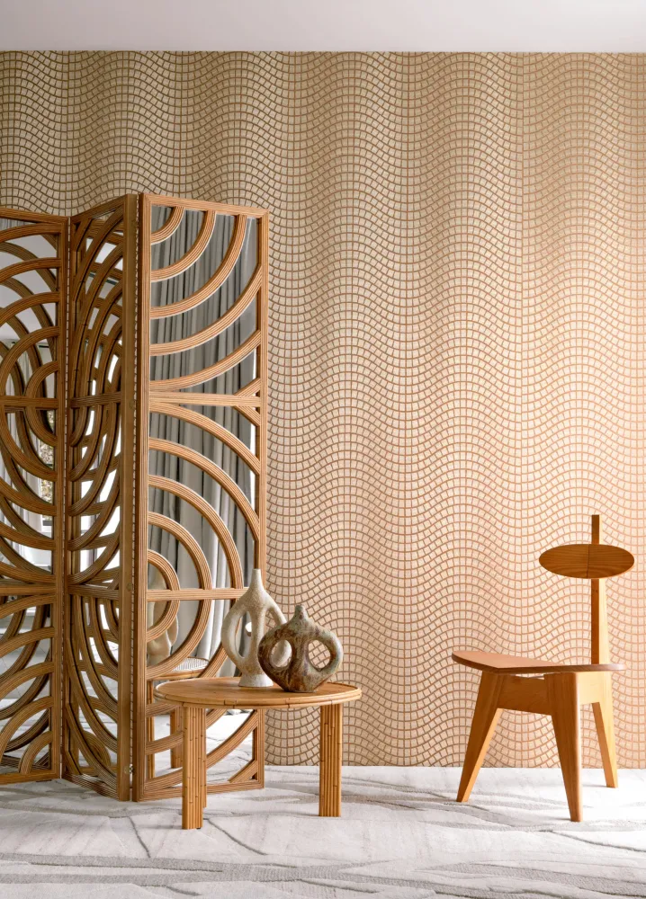 Tapeta z włókna roślinnego z geometrycznym wzorem ONSEN - BEIGE NATUREL beżowy