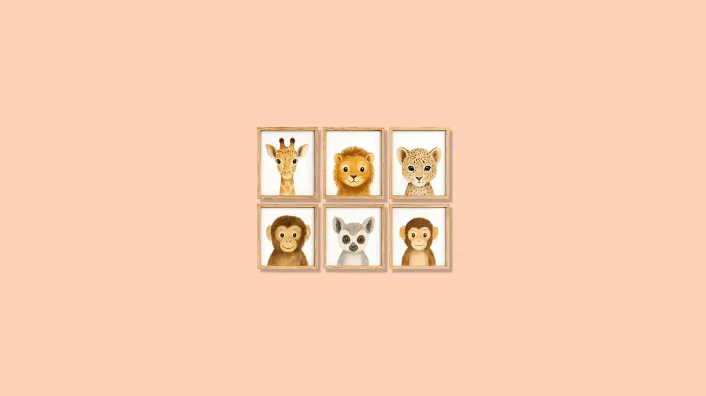 Tapeta zwierzęta dżungli | Urocze ilustracje do pokoju dziecięcego