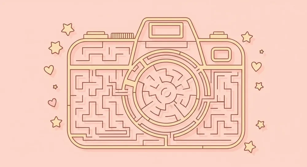 Tapety dla dzieci | Aparat fotograficzny z motywami labiryntów i gwiazd