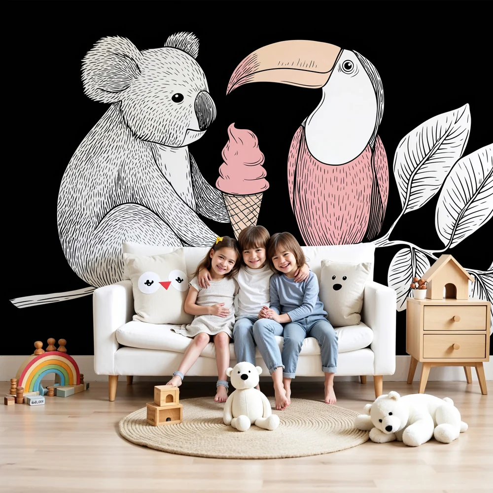 Tapety dla dzieci | Żarłoczny koala i kolorowy tukan