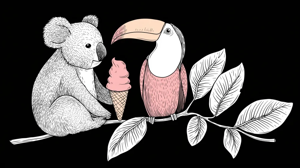 Tapety dla dzieci | Żarłoczny koala i kolorowy tukan