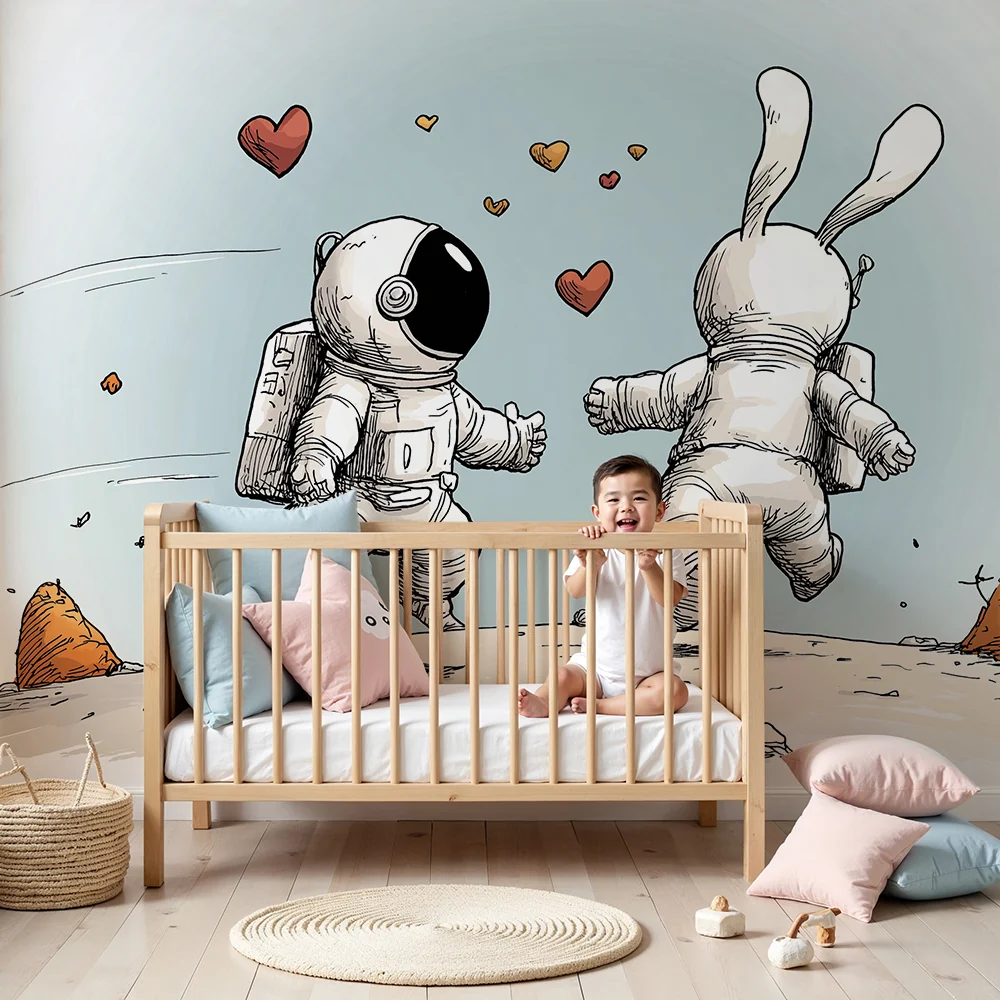 Tapety dla dzieci | Astronauci i zakochany królik na księżycu