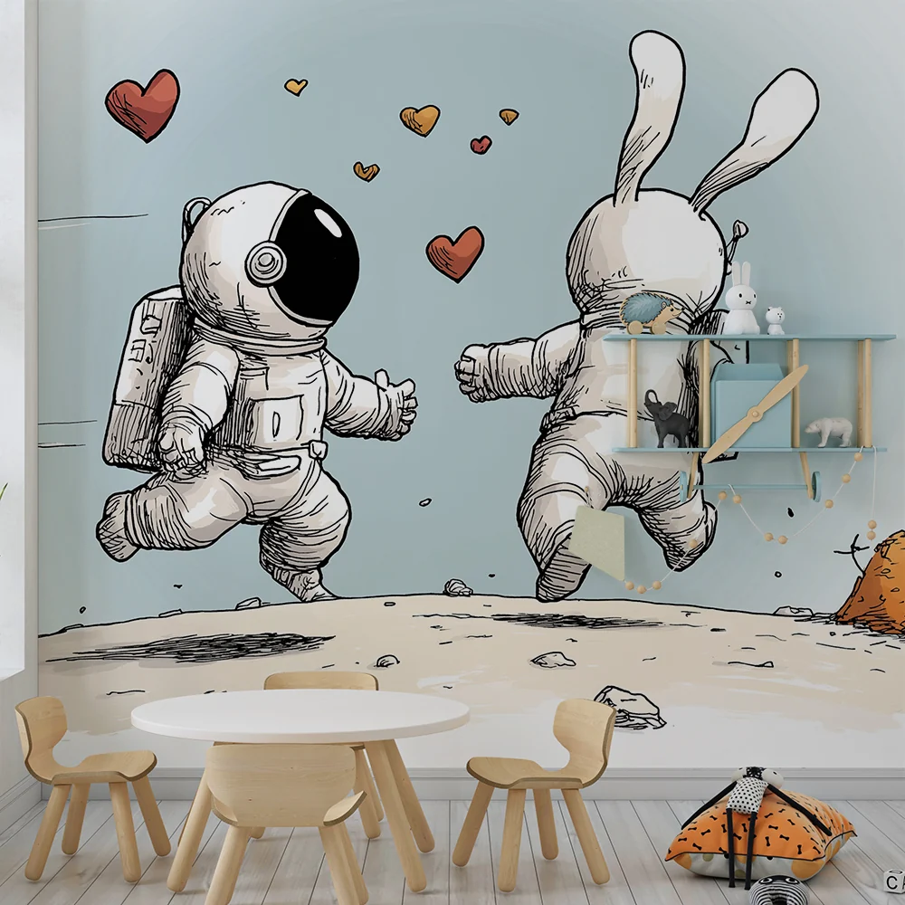 Tapety dla dzieci | Astronauci i zakochany królik na księżycu